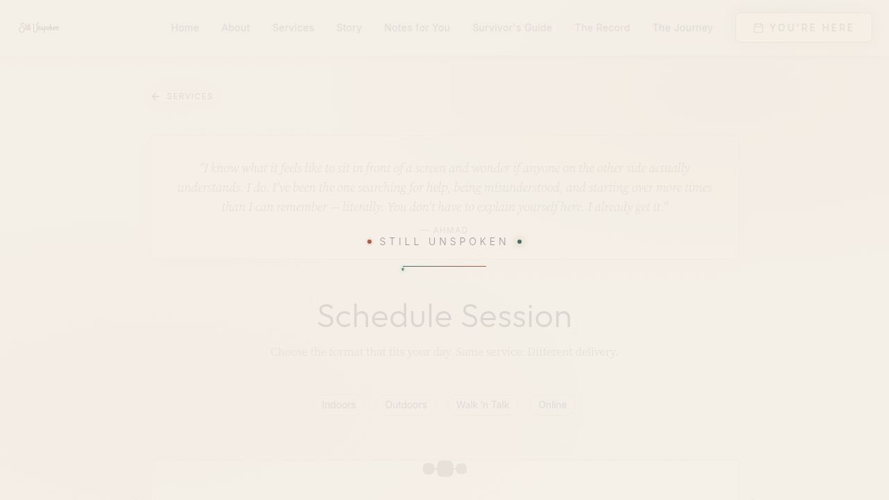 Screenshot of the visual design of the Book a Free 40-Minute Call | Still Unspoken page