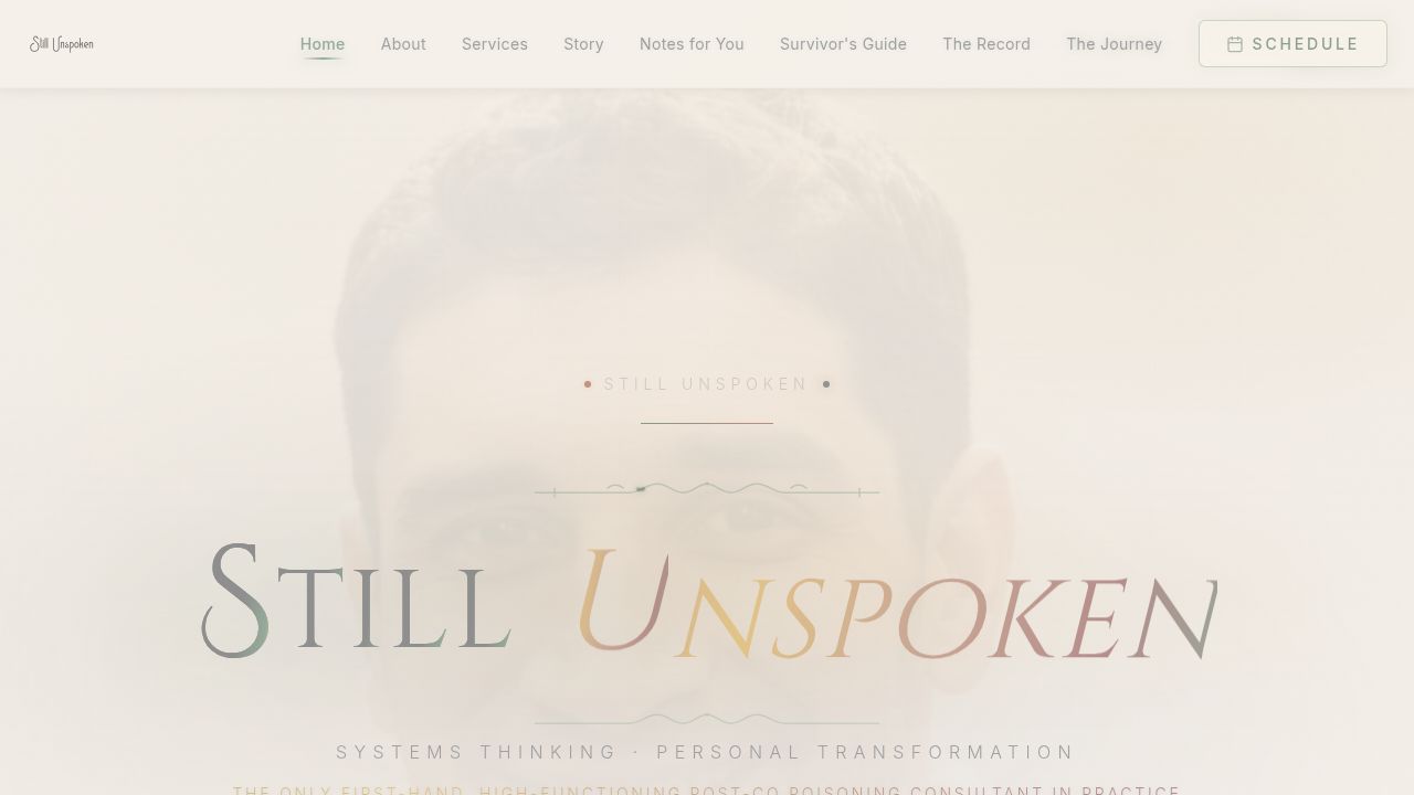 Screenshot of the visual design of the Still Unspoken — Brain-Injury-Informed Coaching & Systems Design by Ahmad El Nadi page